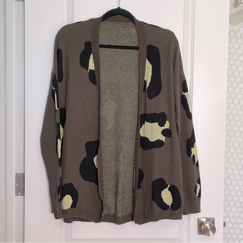 Browny Olive Large Animal Print Cotton Cardigan